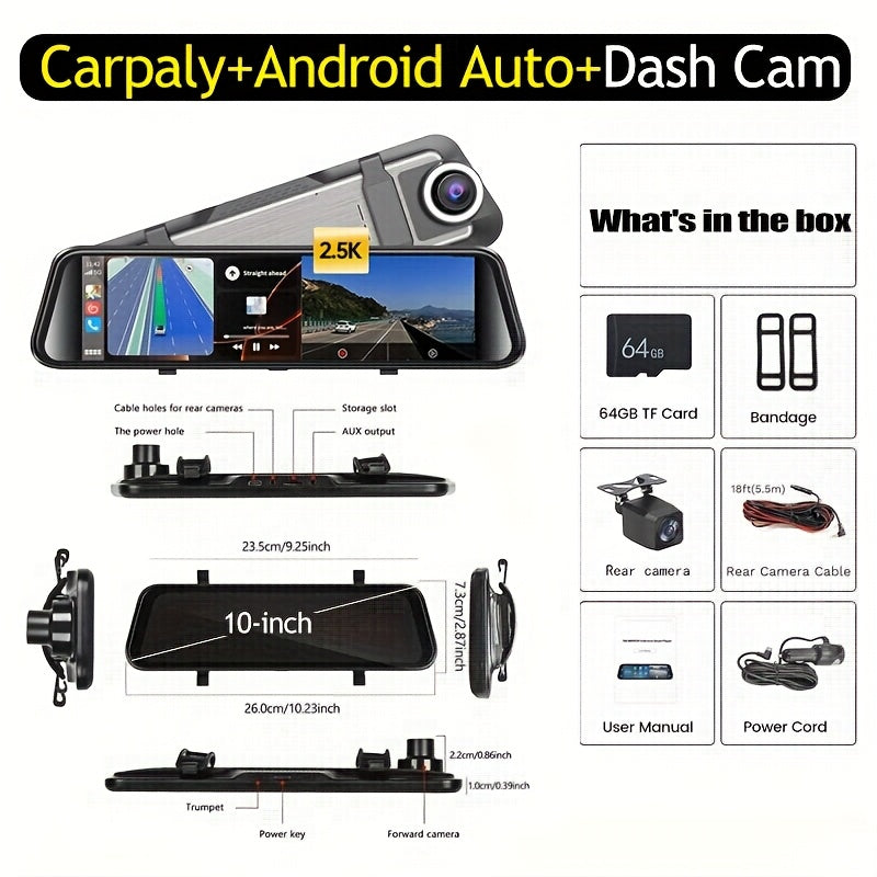Smart Mirror Dash Cam with CarPlay & Android Auto