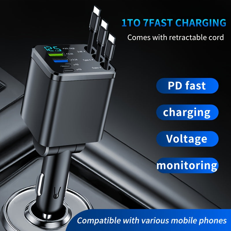 Retractable Car Charger with USB-C Cables