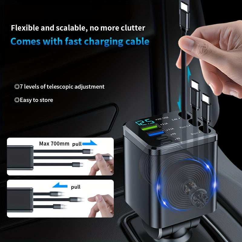 Retractable Car Charger with USB-C Cables