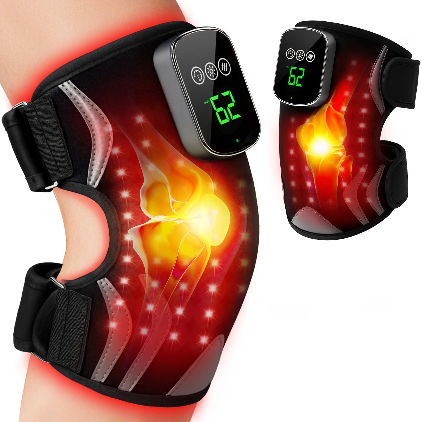 Rechargeable heated knee massager with vibration therapy and USB charging for pain relief