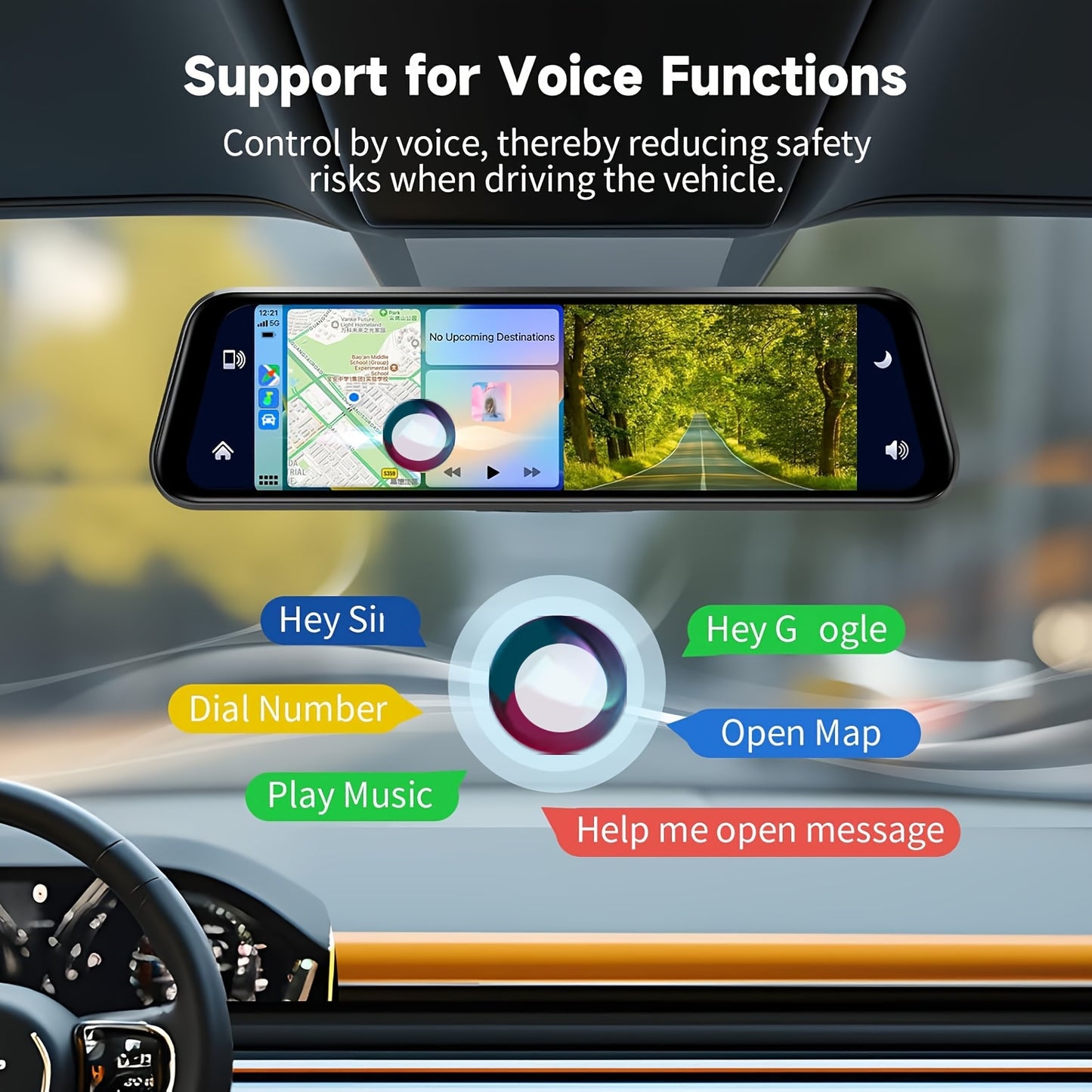 Smart Mirror Dash Cam with CarPlay & Android Auto