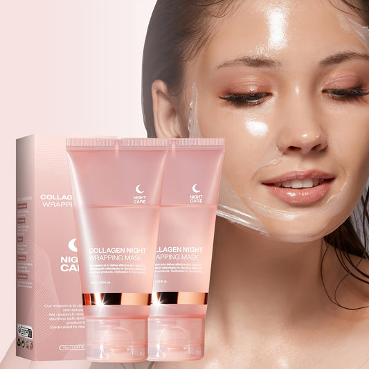 Collagen Night Wrap Mask with Jelly Brush - Alcohol-Free Gentle Deep Moisturizing Gel Formula, Light Beige Safe, Collagen-Boosting Overnight Hydration, 2.54oz x2 Tubes, for all Light Beige Types, Valentine'S Day & Christmas G