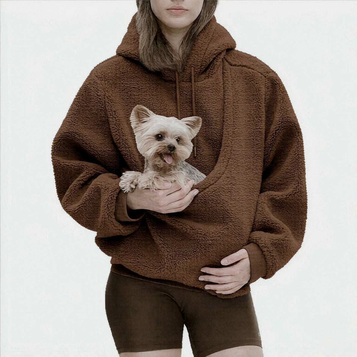 Double-Sided Fleece Hoodie with Pet Carrier Pocket