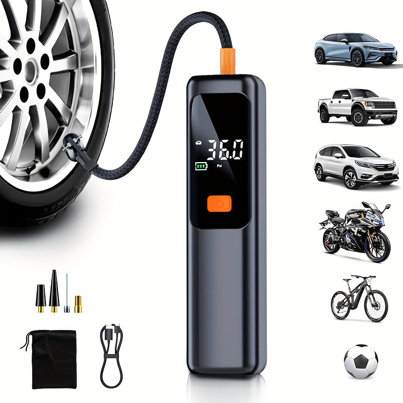 Portable digital air pump with LED display and automatic pressure detection for tires and sports balls