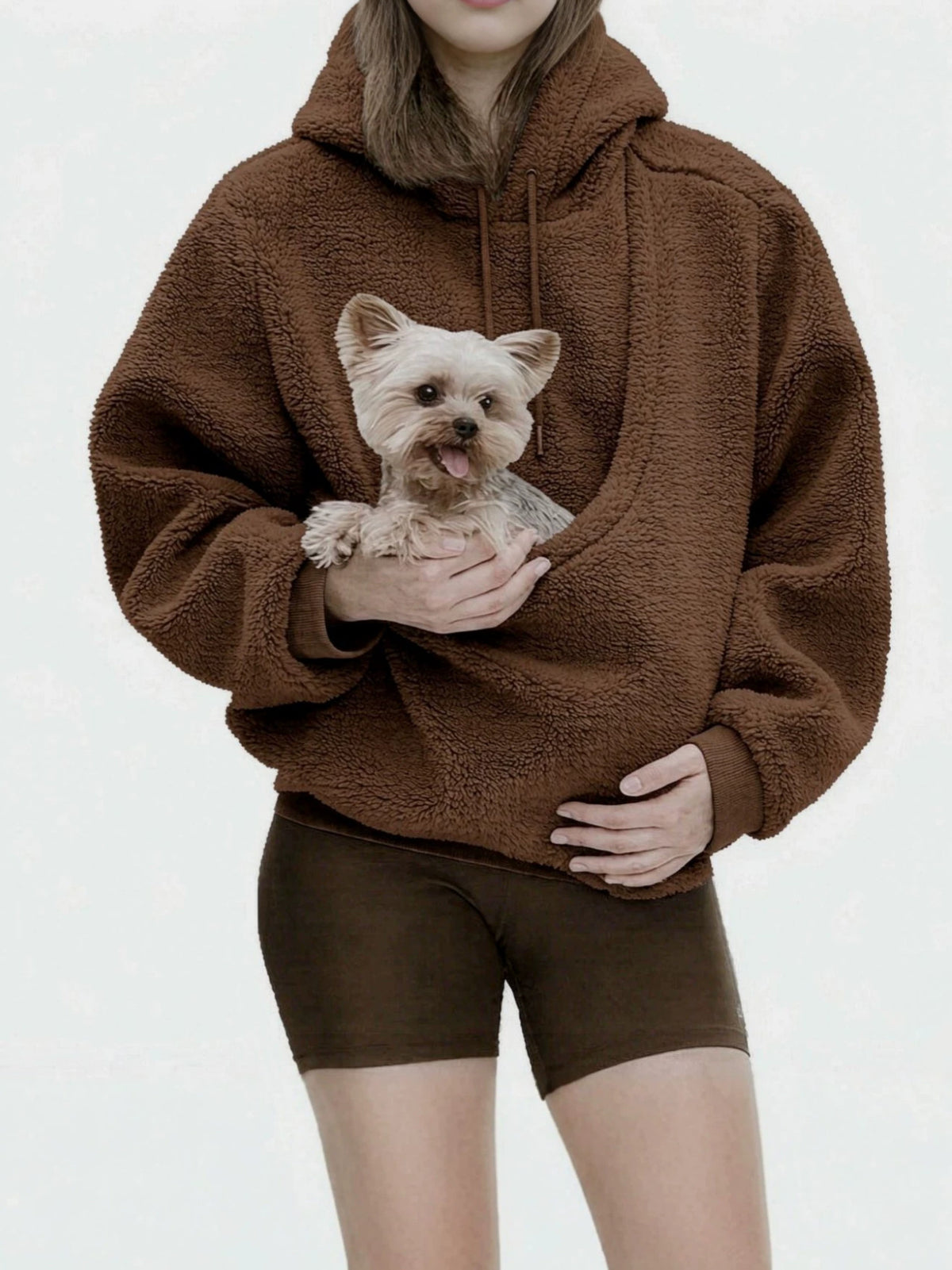 Double-Sided Fleece Hoodie with Pet Carrier Pocket
