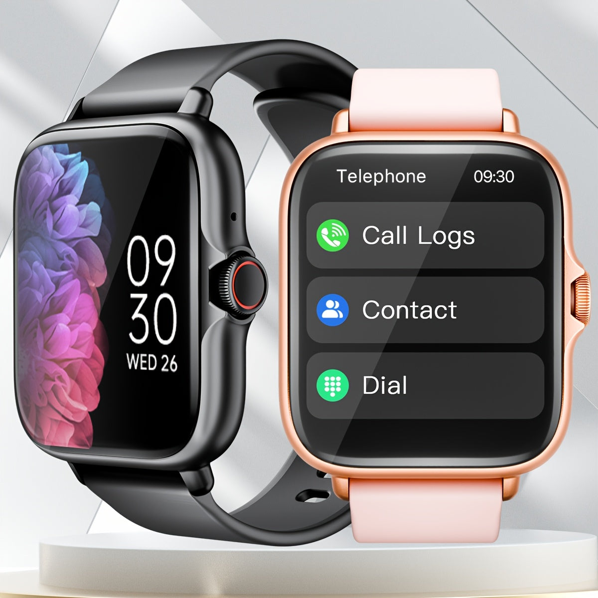 Sports smartwatch with 1.83-inch full-touch display showing fitness tracking and Bluetooth call features
