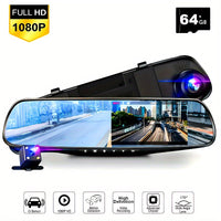 Dual lens dash cam with 4.5-inch mirror display showing front and rear 1080P recording in a car interior