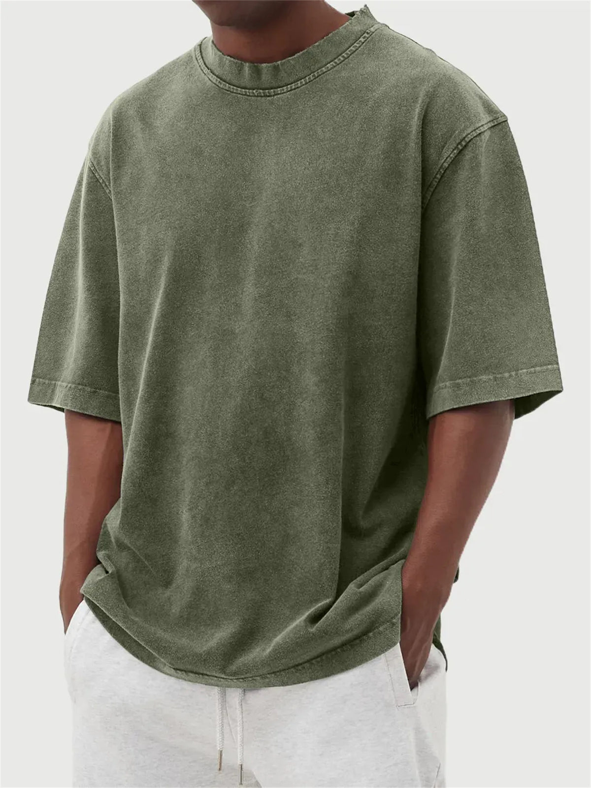 Men's Distressed Washed Pullover T-Shirt
