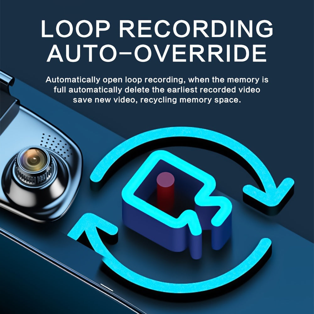 Dual Lens Dash Cam 1080P - 4.5" Mirror Dashcam Front & Rear