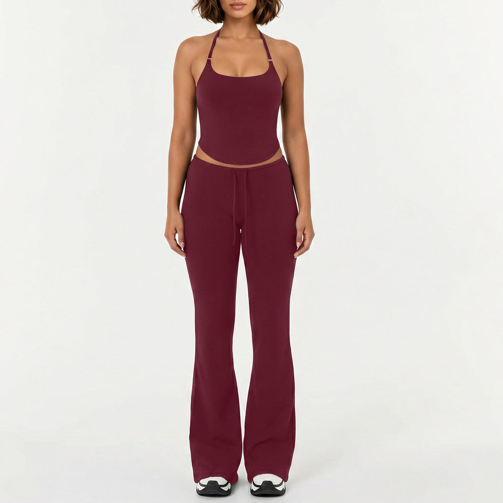 Womens Yoga Running Flared Pants Halter Top Set