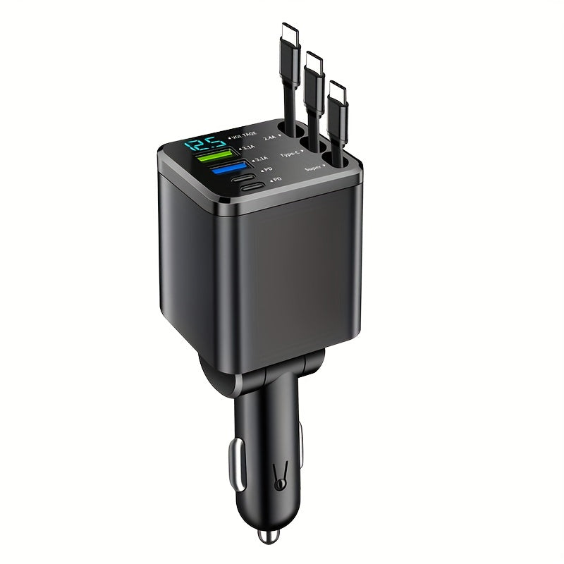 Retractable Car Charger with USB-C Cables
