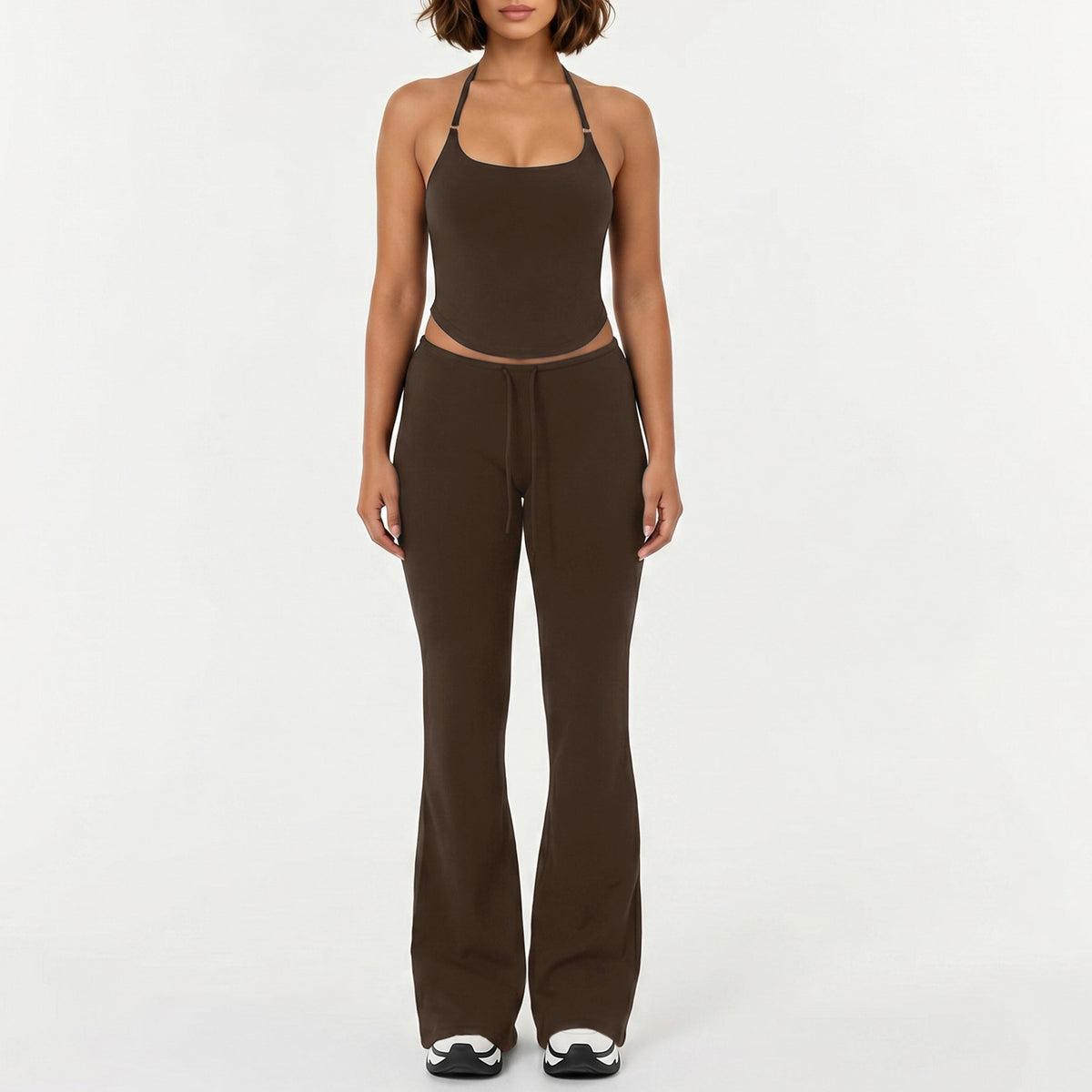 Womens Yoga Running Flared Pants Halter Top Set