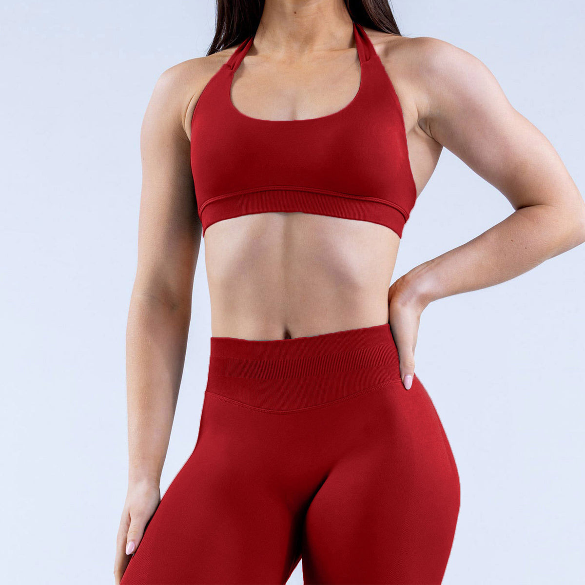 High Elastic Yoga Outfit Halter Bra Shorts Set