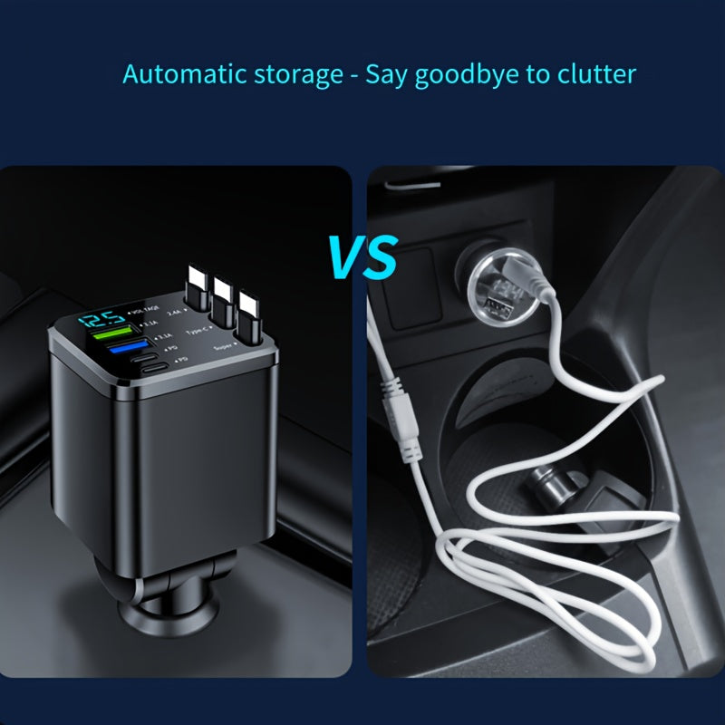 Retractable Car Charger with USB-C Cables