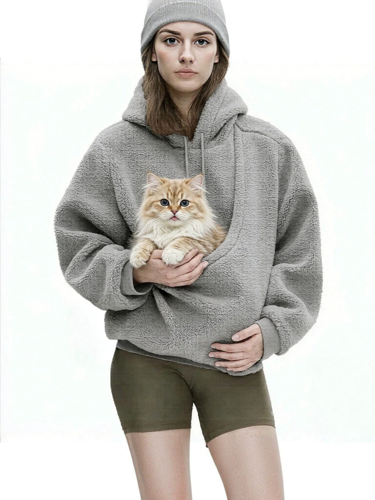 Double-Sided Fleece Hoodie with Pet Carrier Pocket