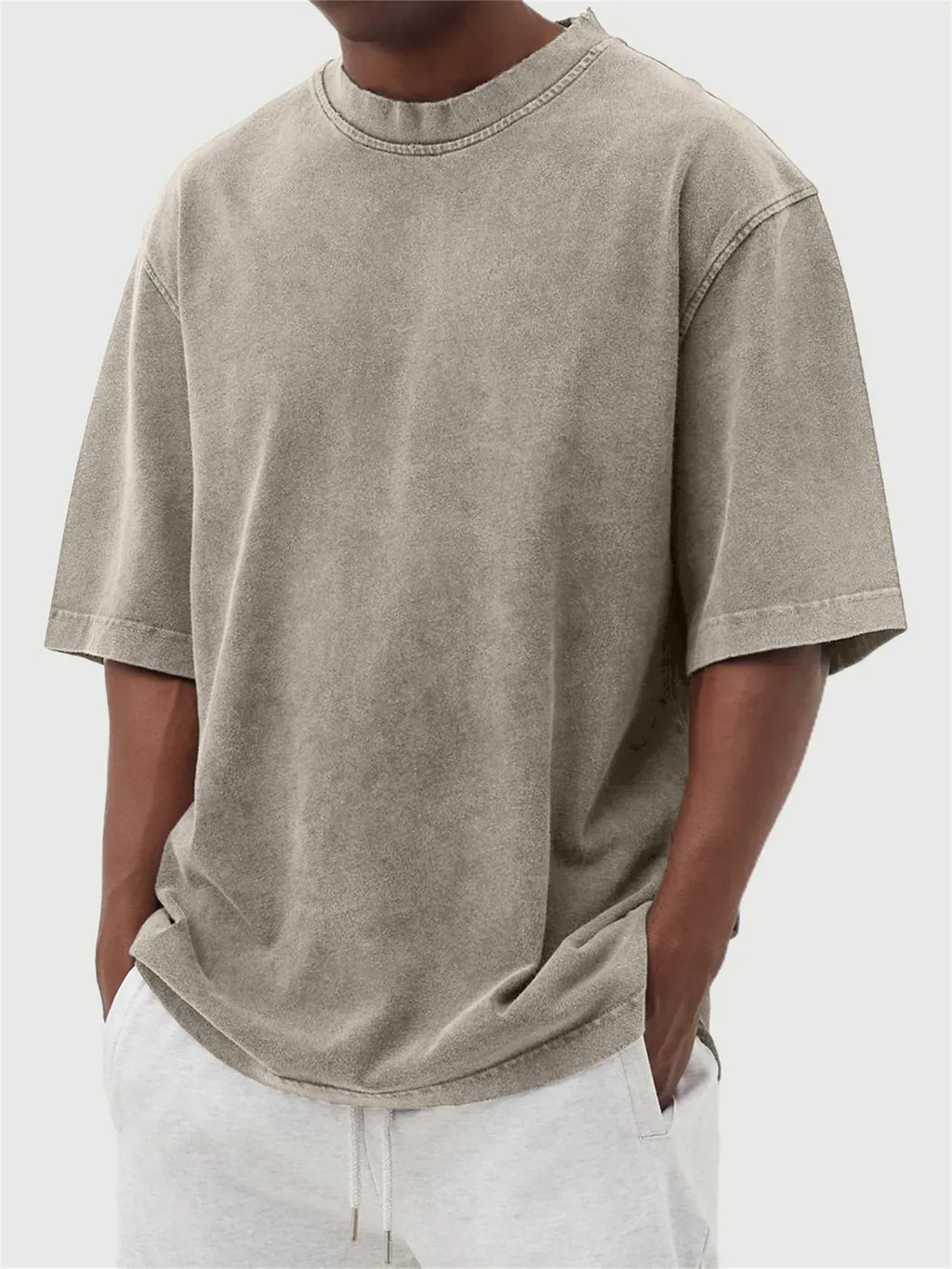 Men's Distressed Washed Pullover T-Shirt