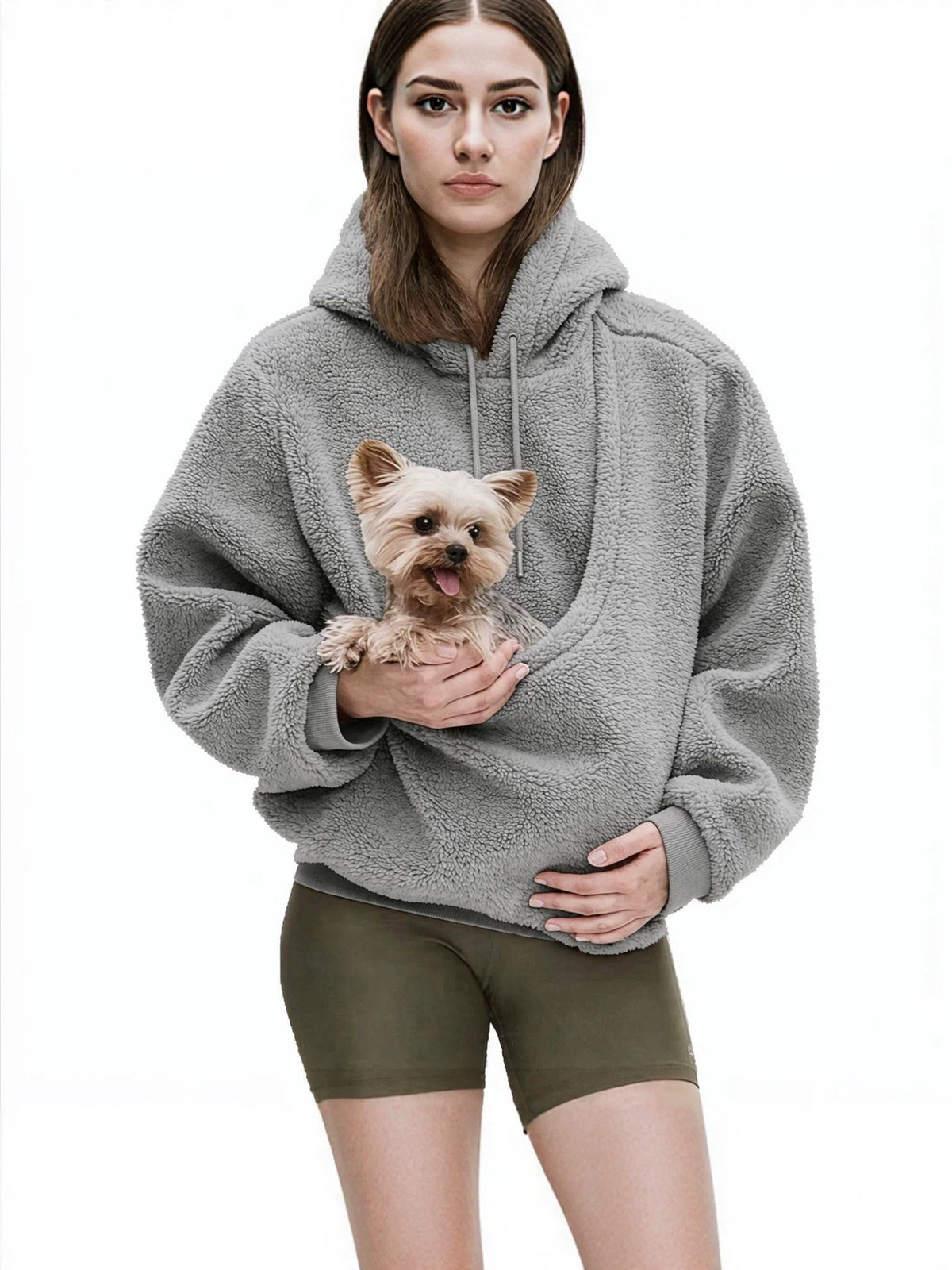 Double-Sided Fleece Hoodie with Pet Carrier Pocket