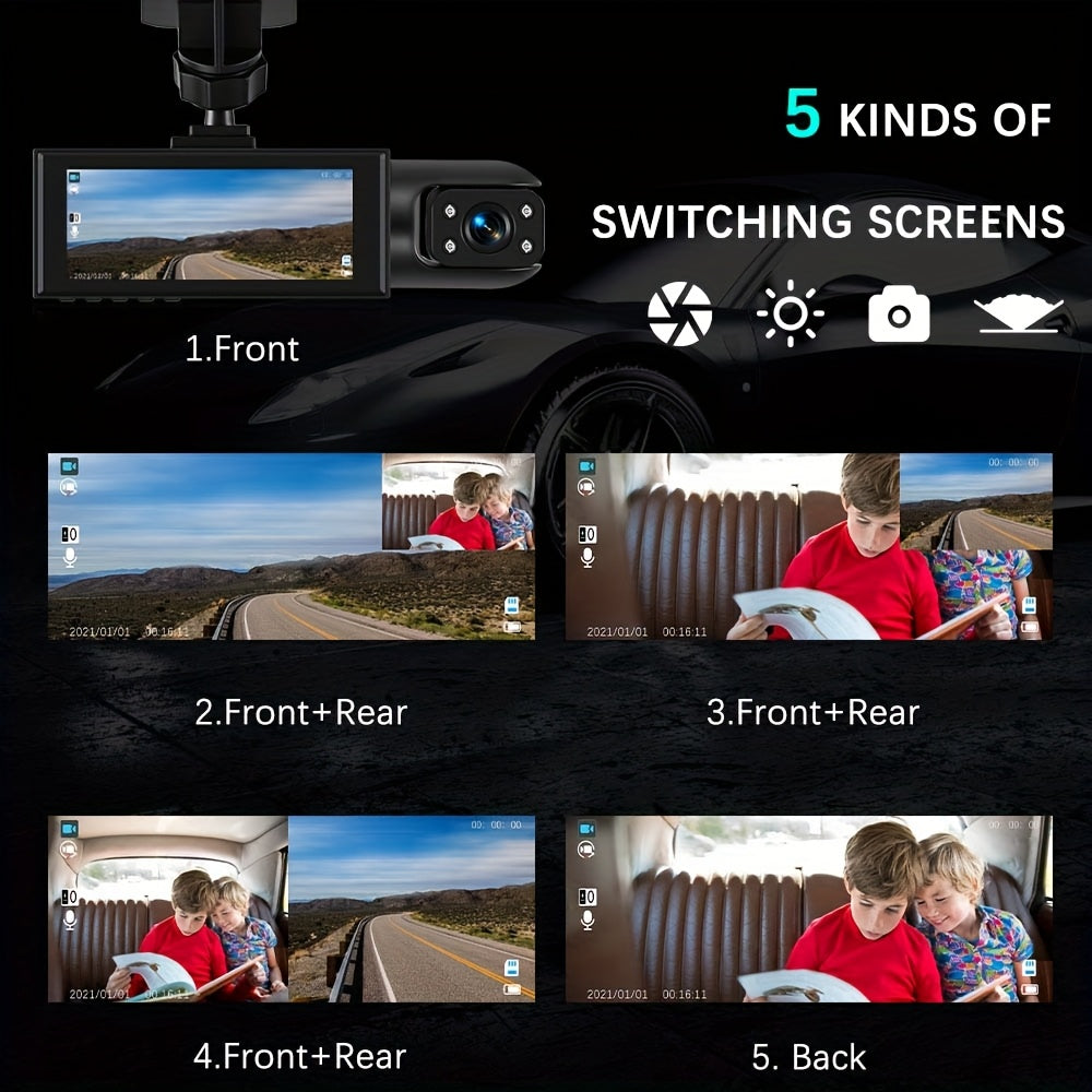PODOFO 1080P Dual Dash Cam – Front & Interior Car Camera with Night Vision