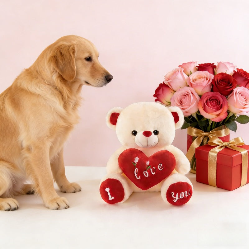 Cuddly Bear Plush Dog Toy - 12in Soft Chew Companion