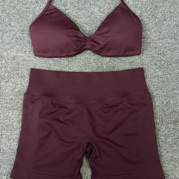 High Elastic Yoga Outfit Halter Bra Shorts Set