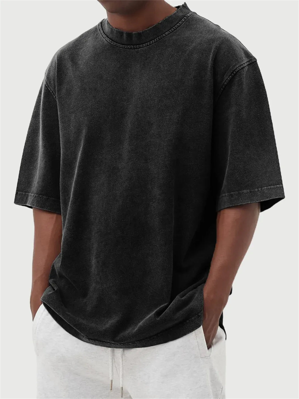Men's Distressed Washed Pullover T-Shirt