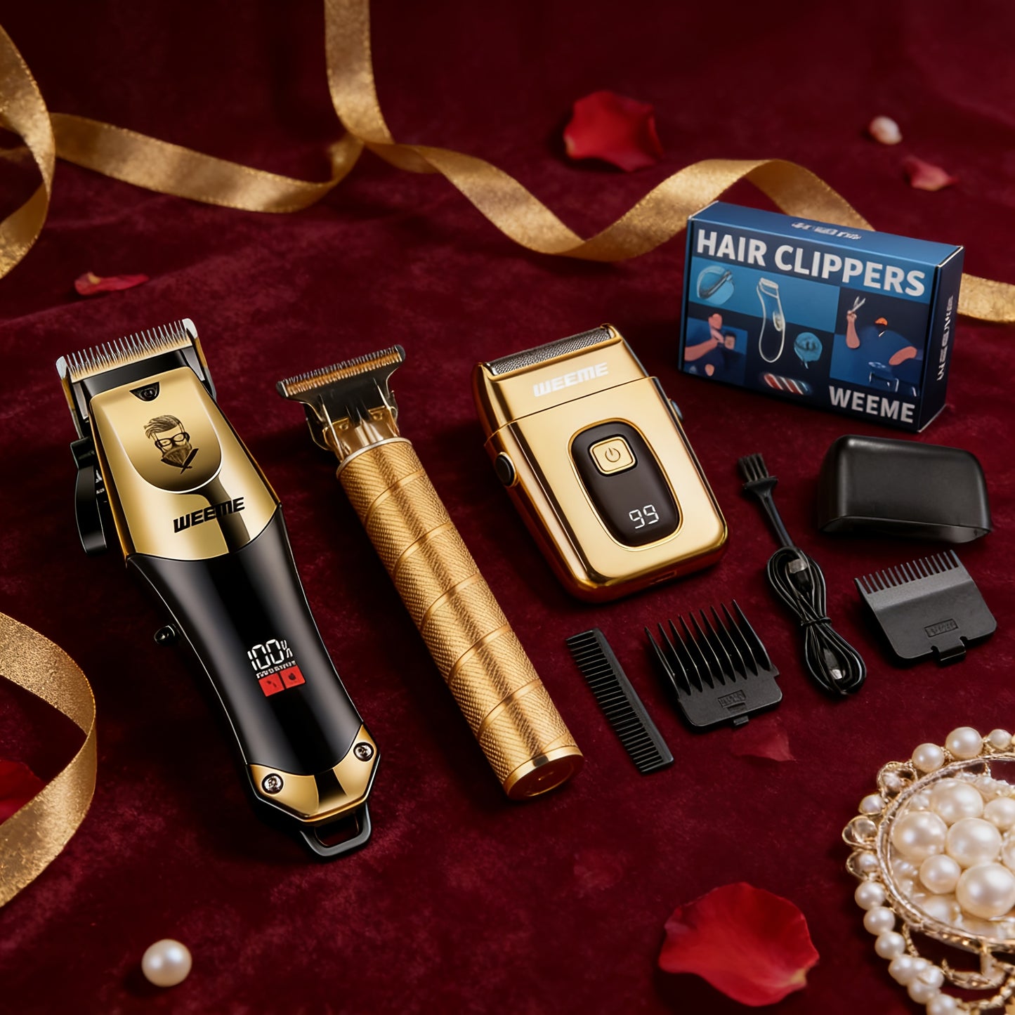 Professional Hair Clipper Set for Men – 3-Piece Grooming Kit