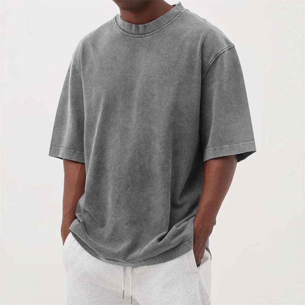 Men's Distressed Washed Pullover T-Shirt