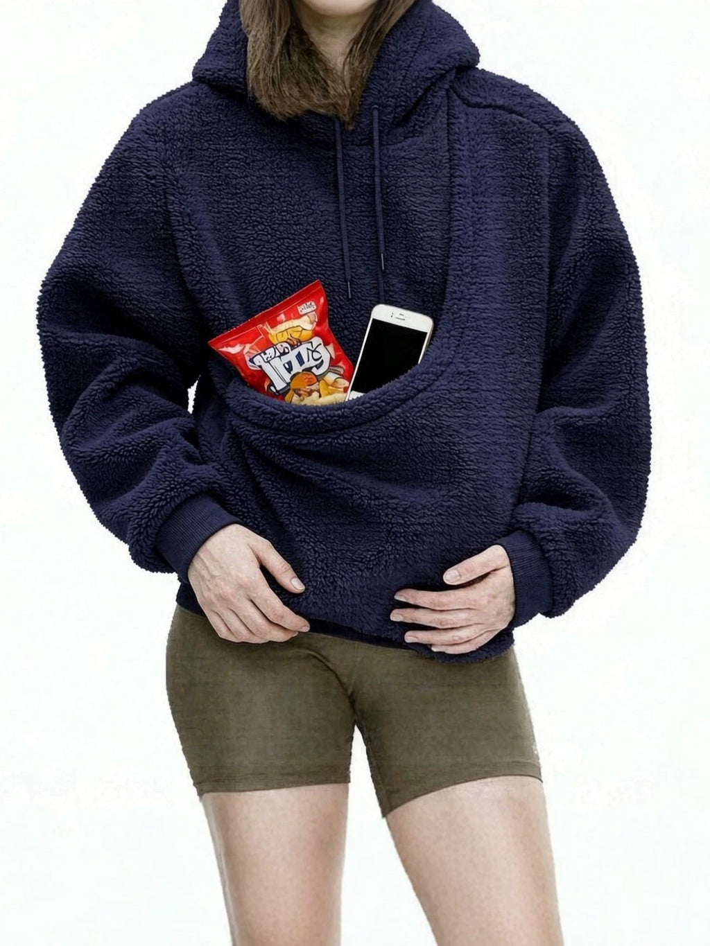Double-Sided Fleece Hoodie with Pet Carrier Pocket