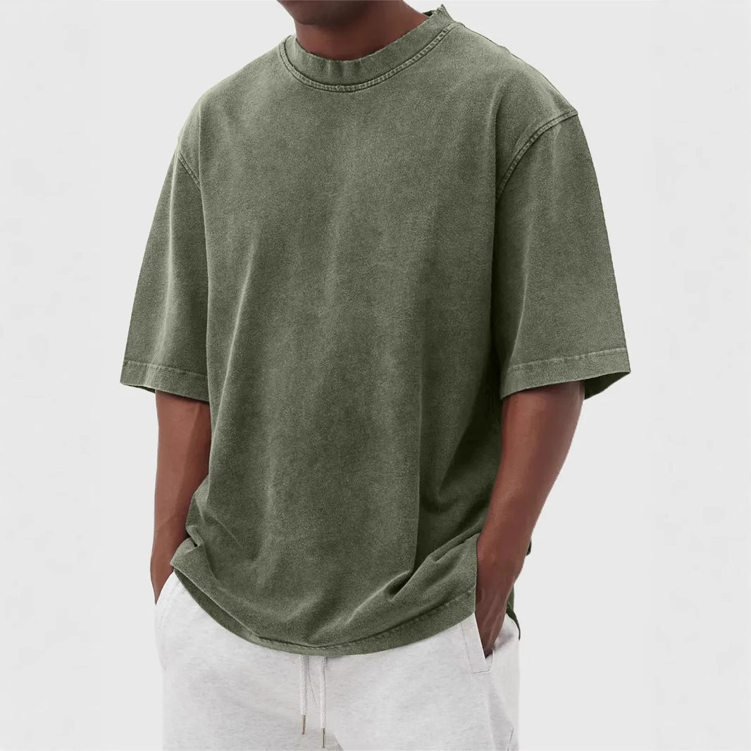 Men's Distressed Washed Pullover T-Shirt