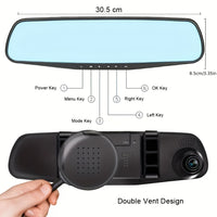 Dual Lens Dash Cam 1080P - 4.5" Mirror Dashcam Front & Rear