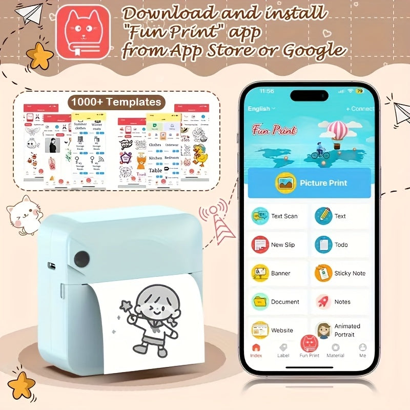 Portable Wireless Thermal Printer with Paper Roll
