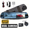 Dual Lens Dash Cam 1080P - 4.5" Mirror Dashcam Front & Rear