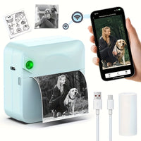 Compact portable wireless thermal printer with paper roll and smartphone connectivity