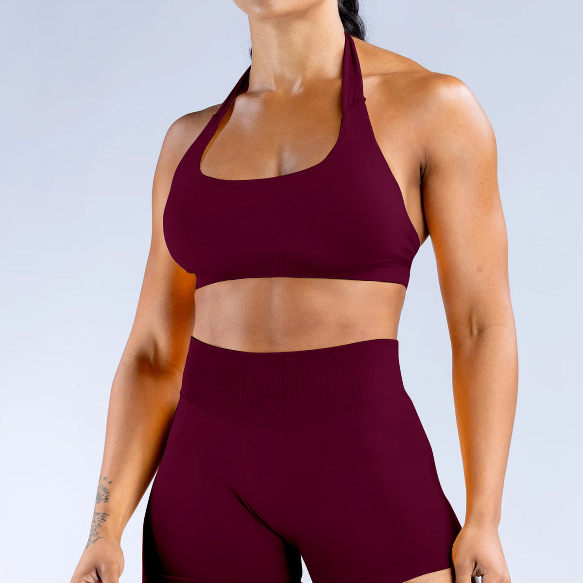 High Elastic Yoga Outfit Halter Bra Shorts Set