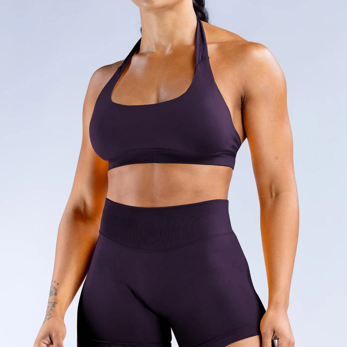 High Elastic Yoga Outfit Halter Bra Shorts Set