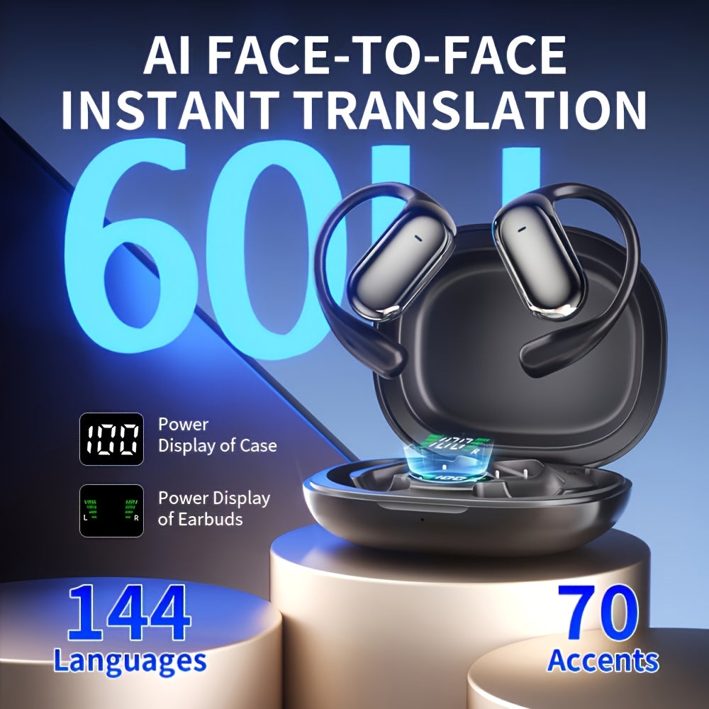 AI Translation Earphones - Open-Ear Bluetooth 5.4 Wireless