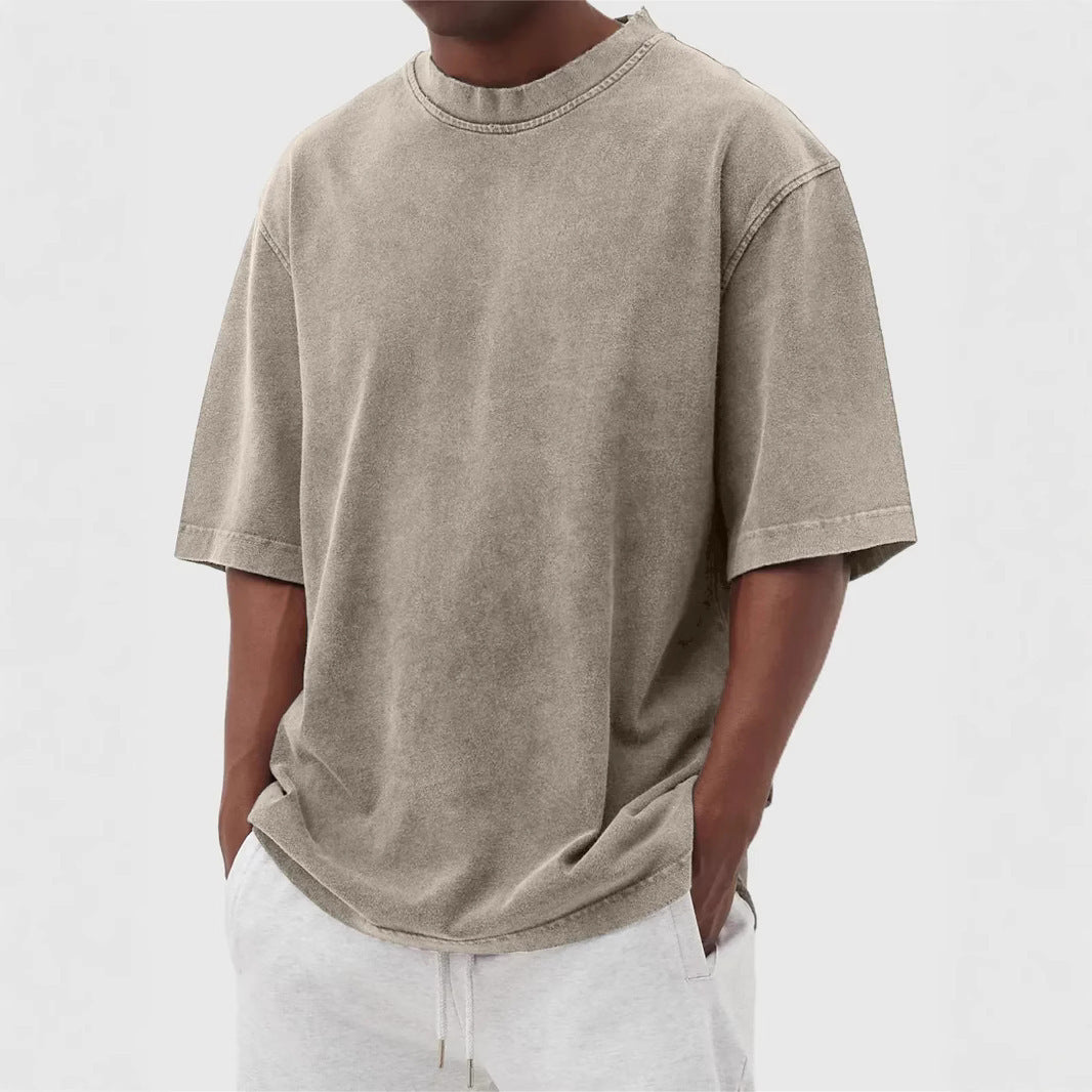 Men's Distressed Washed Pullover T-Shirt