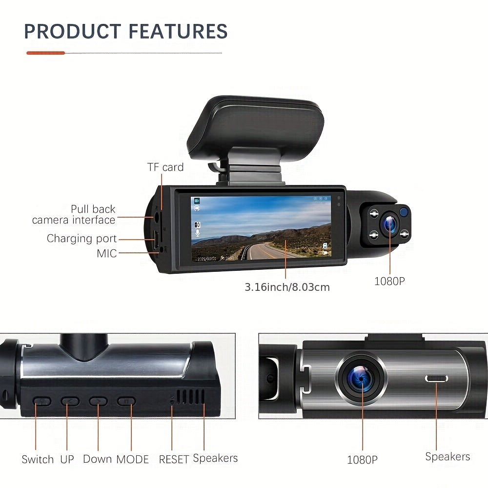 PODOFO 1080P Dual Dash Cam – Front & Interior Car Camera with Night Vision
