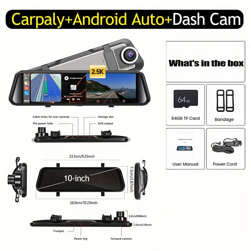Smart Mirror Dash Cam with CarPlay & Android Auto