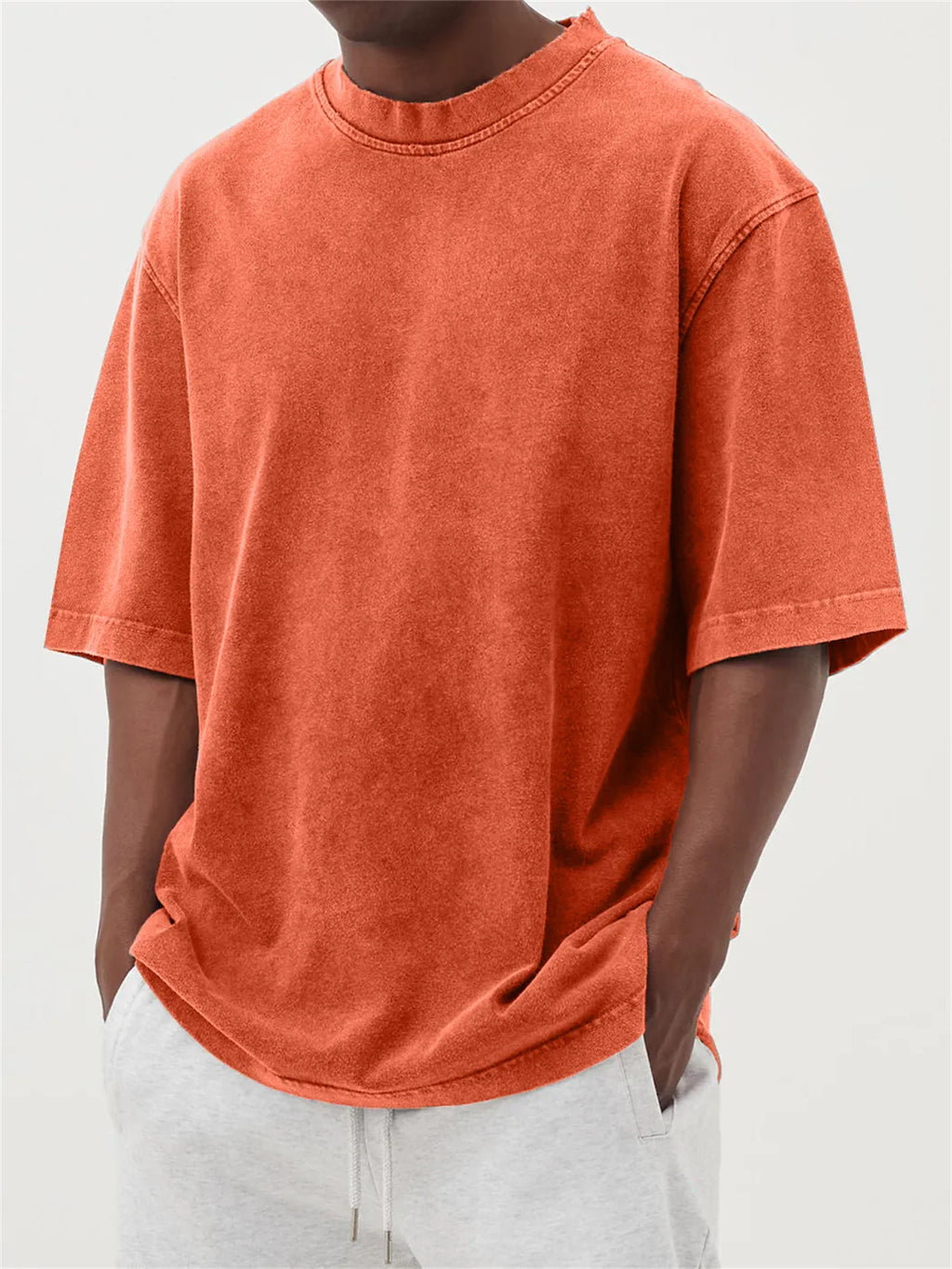 Men's Distressed Washed Pullover T-Shirt