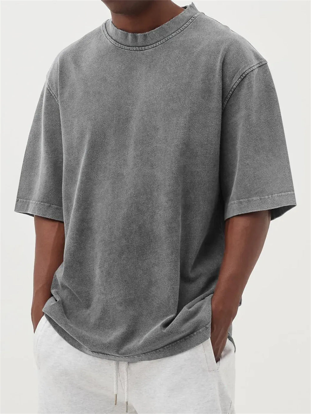 Men's Distressed Washed Pullover T-Shirt