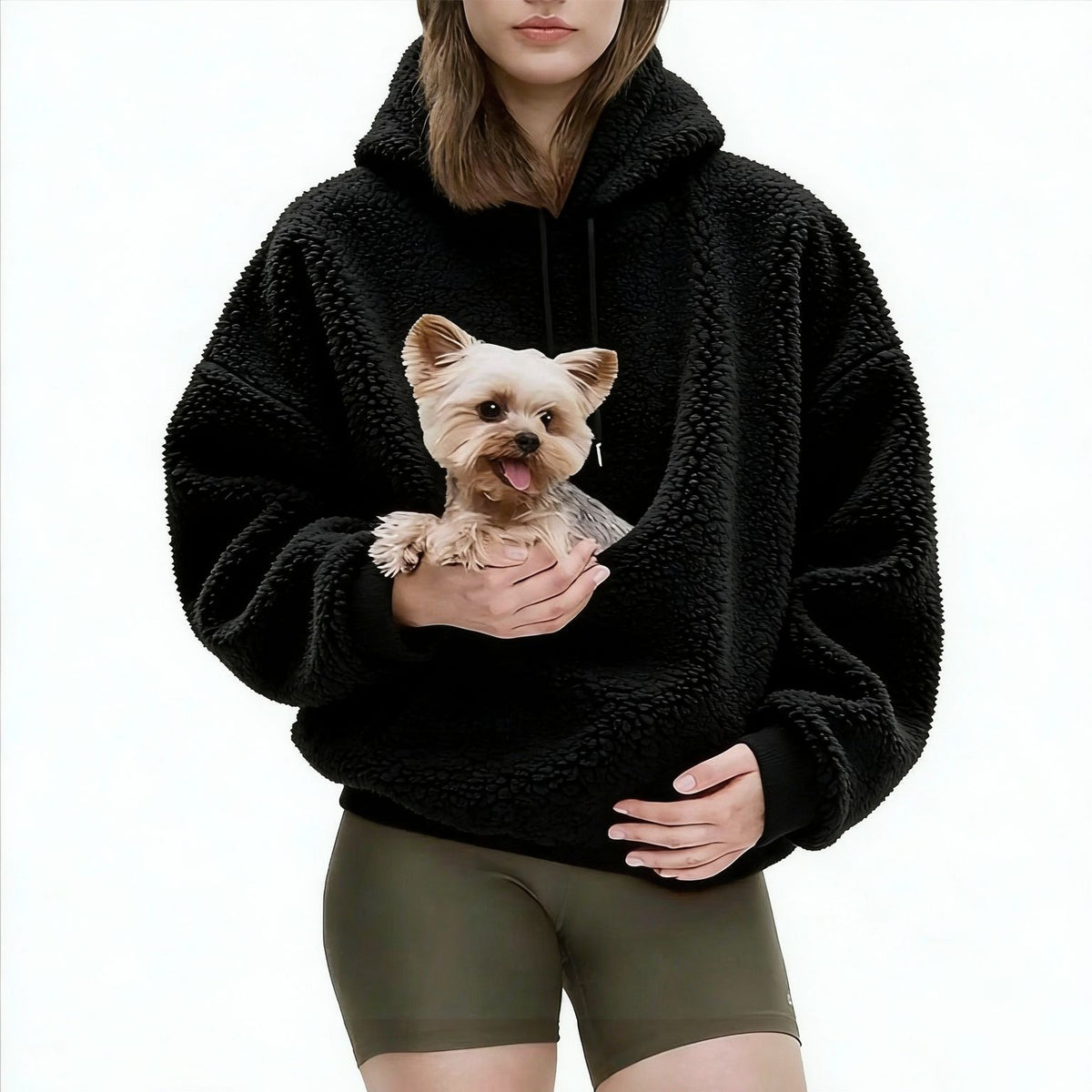Double-Sided Fleece Hoodie with Pet Carrier Pocket