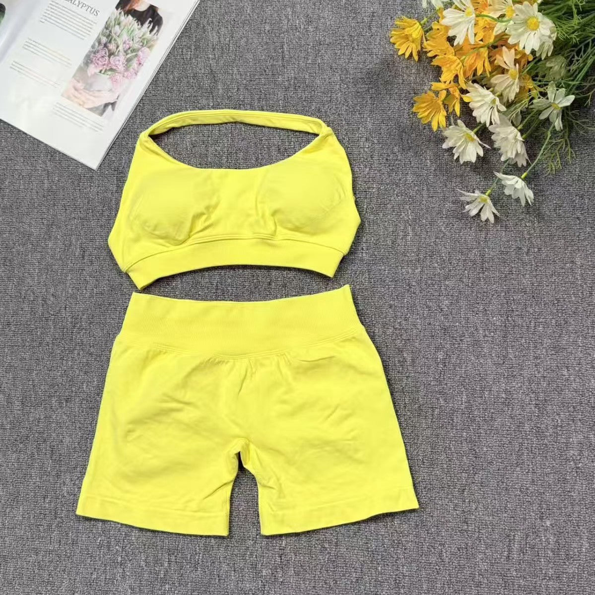 High Elastic Yoga Outfit Halter Bra Shorts Set