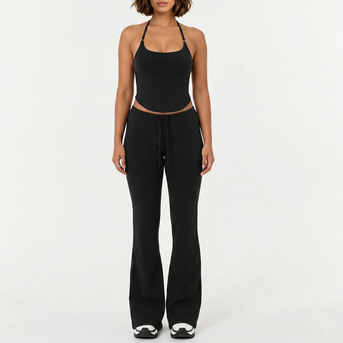 Womens Yoga Running Flared Pants Halter Top Set