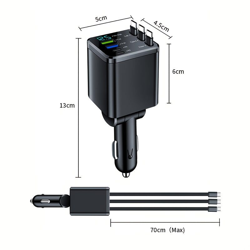 Retractable Car Charger with USB-C Cables