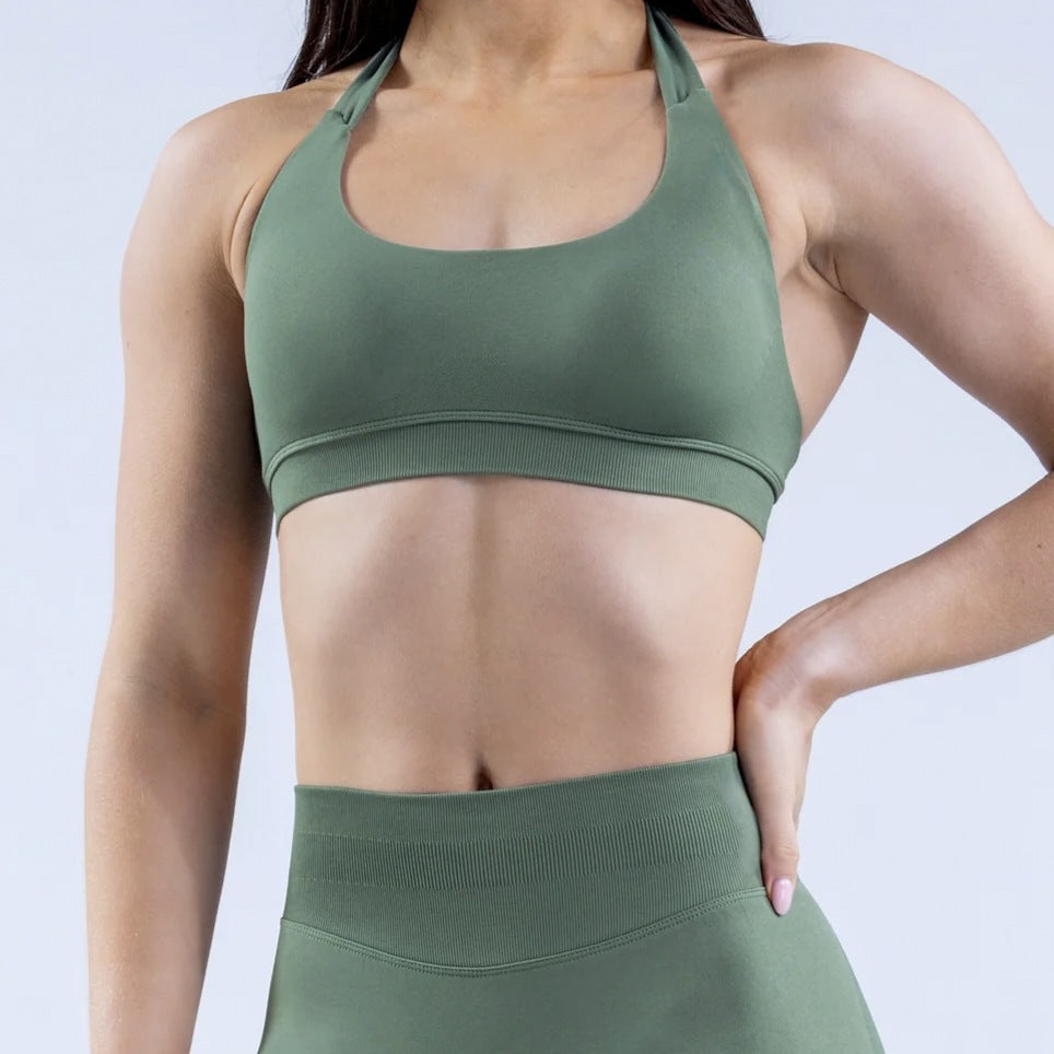 High Elastic Yoga Outfit Halter Bra Shorts Set