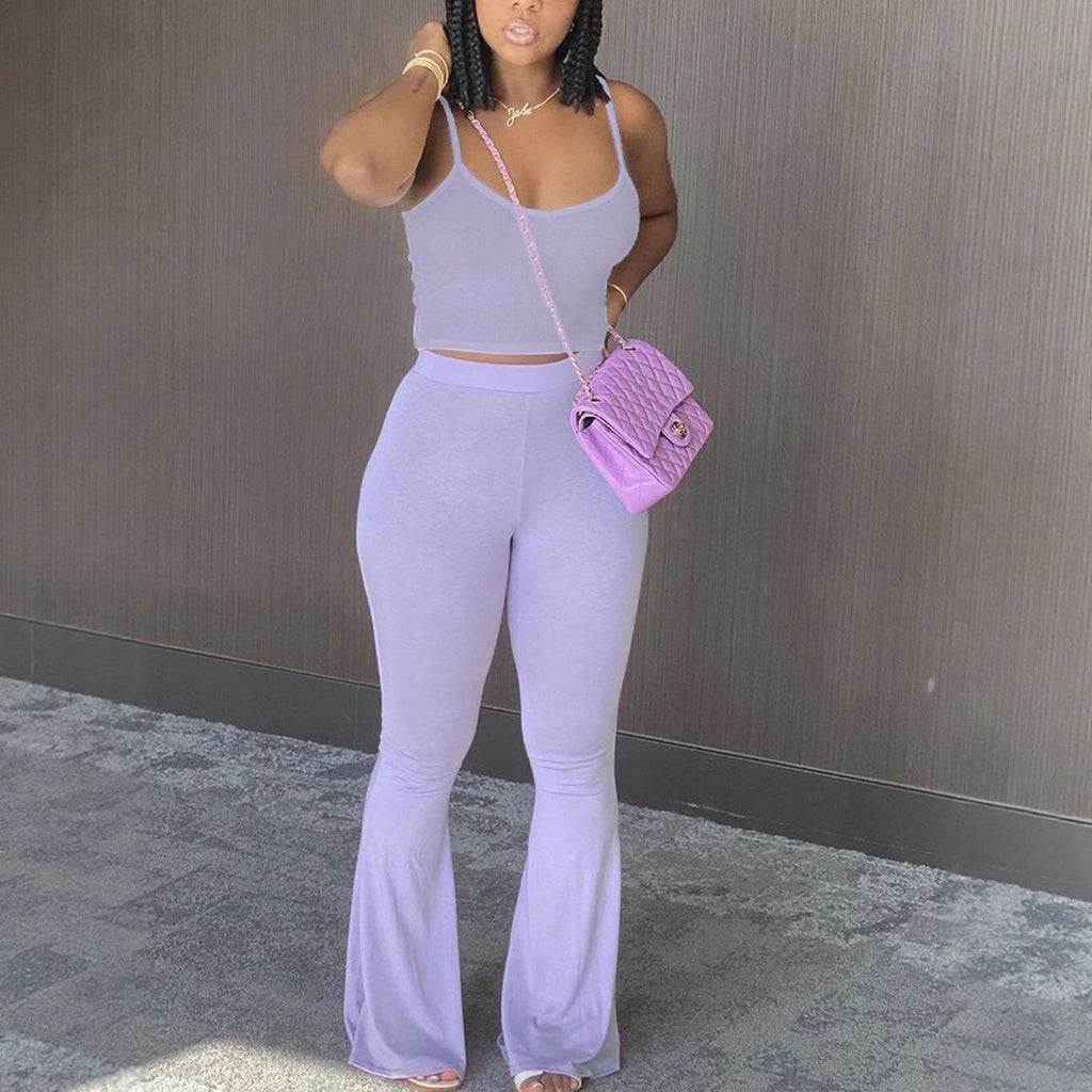 Purple Tank & Flared Pants Set