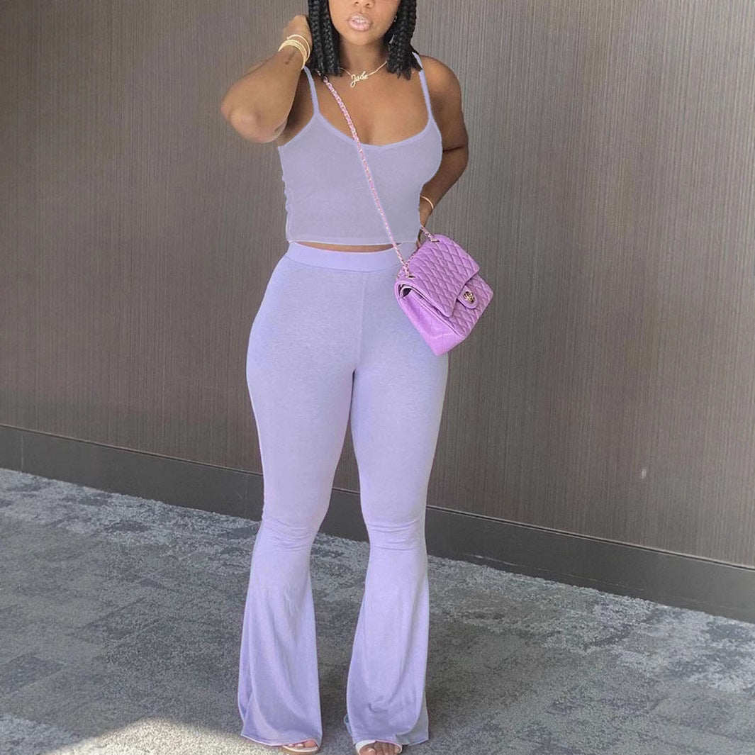 Purple Tank & Flared Pants Set