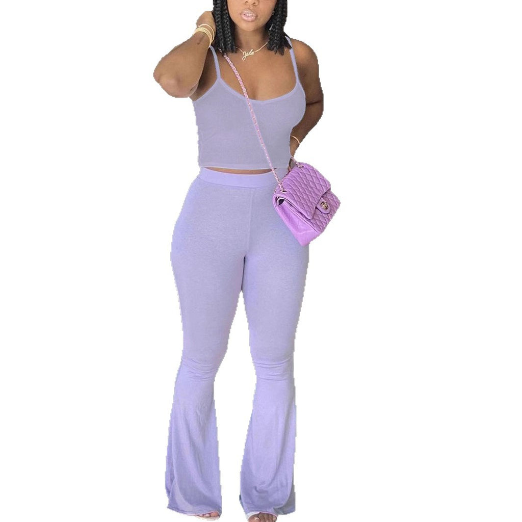 Purple Tank & Flared Pants Set