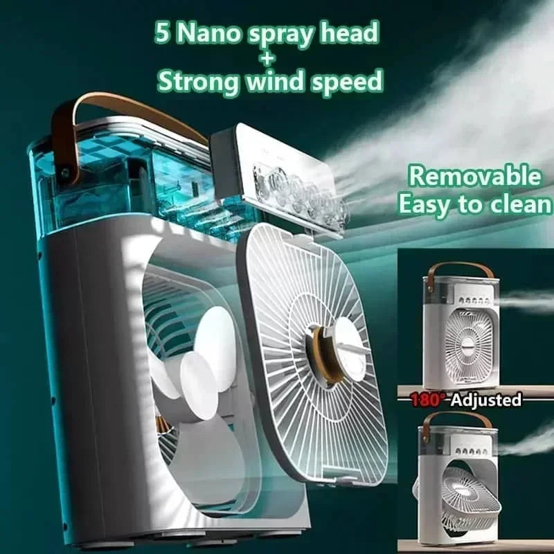 3-in-1 Mini Air Cooler Fan with Humidifier & LED Night Light – USB Portable